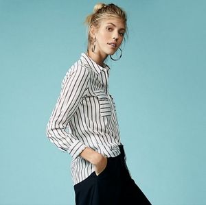 EXPRESS Soft City Striped Flower Embroidered Shirt Top